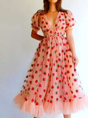 Lirika Matoshi Strawberry Sparkle Viral Tulle Dress